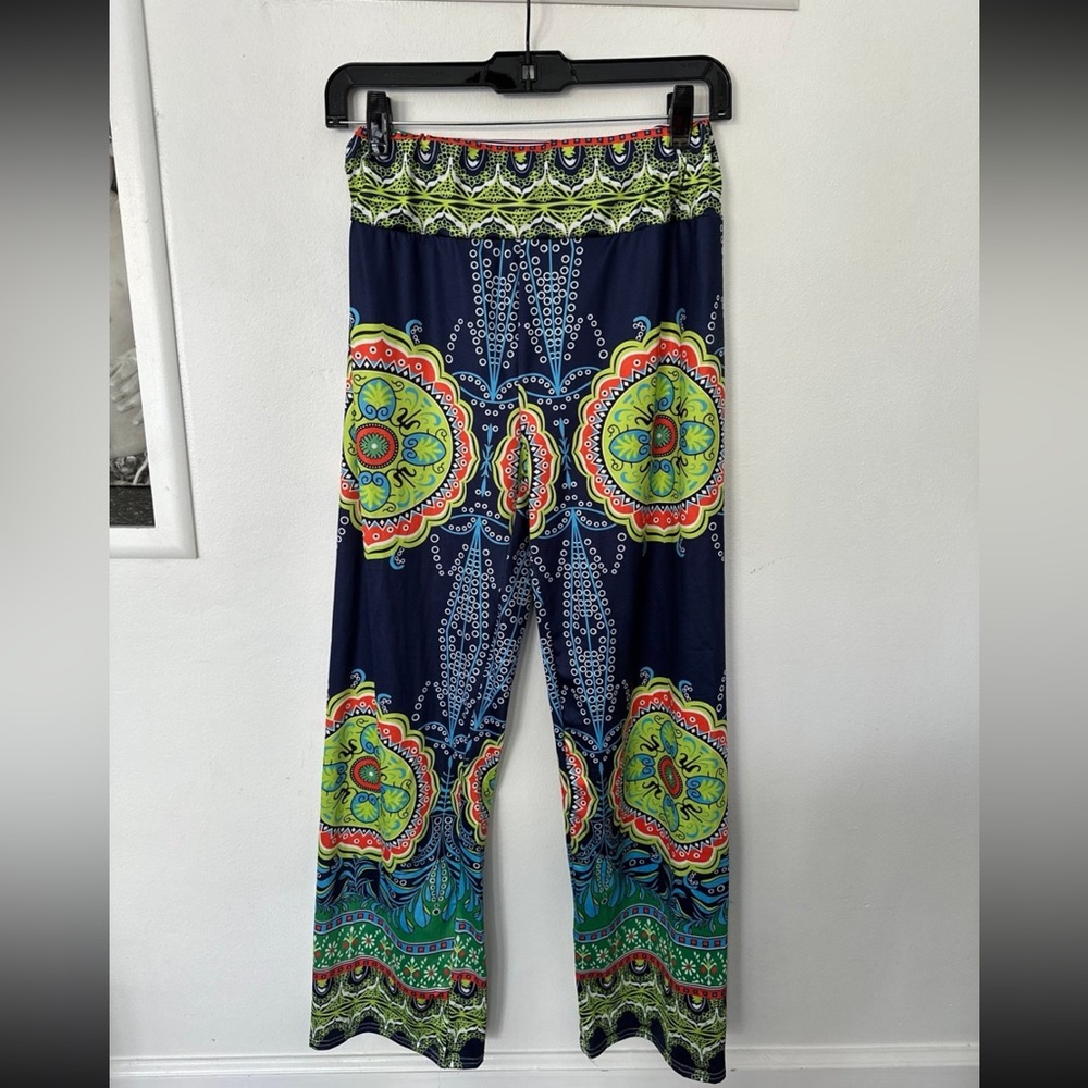 Mandala lotus boho symbols silky spandex flowy yoga pant small